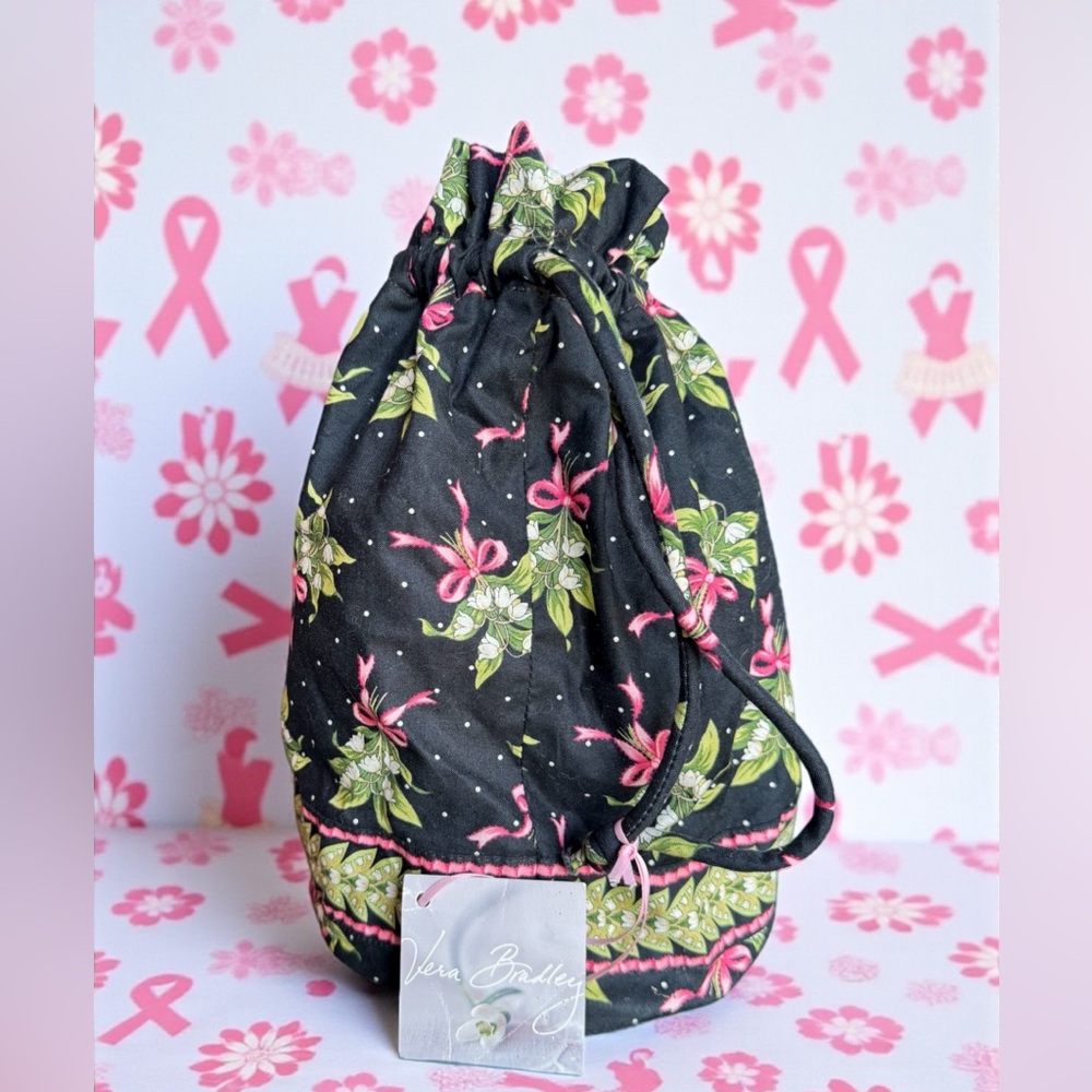 Vera Bradley Black and Pink Floral Drawstring Bag